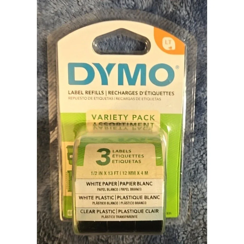 Dymo LetraTag 3 Roll Variety Label Refill 1/2 White Paper White & Clear Plastic